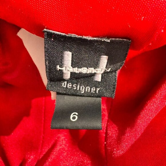 Halston Designer Plunge Neck Red Midi Dress - Picture 7 of 9